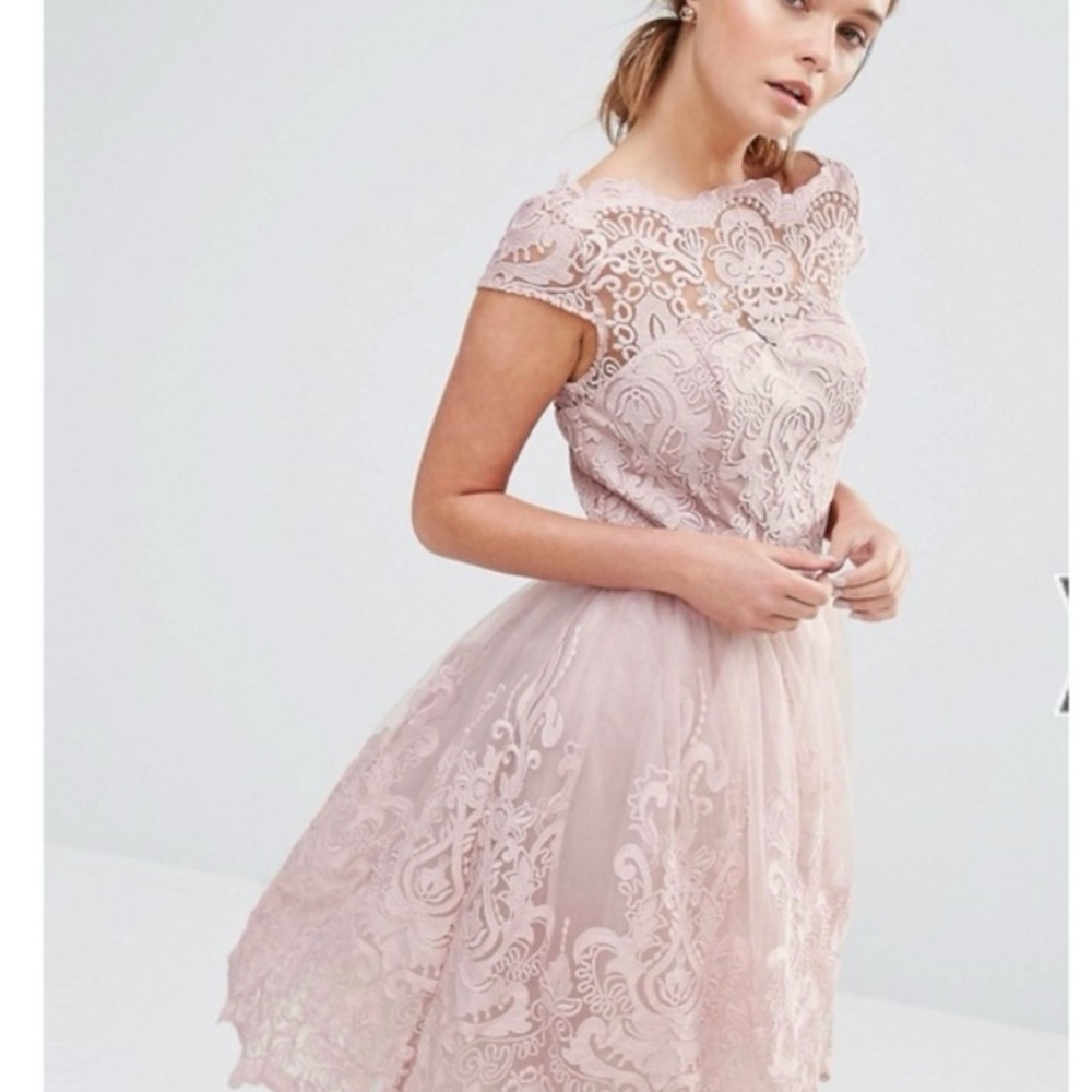 Chi Chi London Lace Midi Dress in Soft Pink